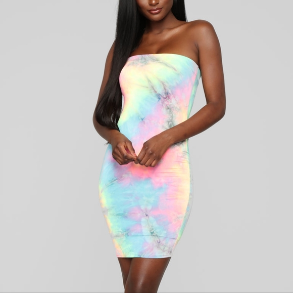 Fashion Nova "Full Spectrum Tie-Dye Mini Dress - Multicolor" - Size M - Picture 1 of 6